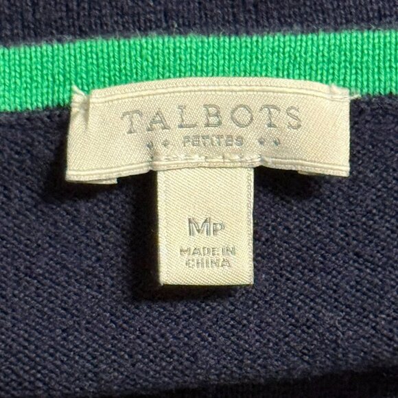 Talbots Petite Navy Sweater With Rainbow Stripes & Green Cuffs MP - Picture 6 of 6